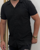 پیراهن نخی آستین کوتاه مردانه مشکی رنگ با تنخوری و کیفیتی بسیار عالی