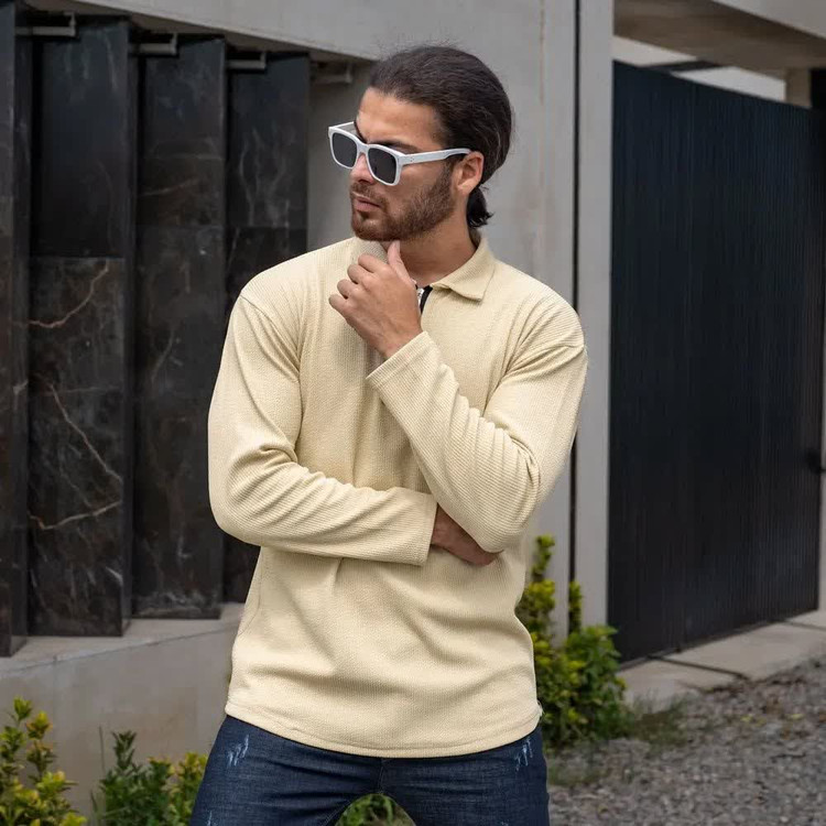 تیشرت نیم زیپ نیم یقه مراکشی مردانه اورجینال استایل اولد مانی old money -ارجینال