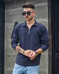 تیشرت نیم زیپ نیم یقه مراکشی مردانه اورجینال استایل اولد مانی old money -ارجینال