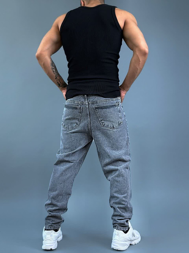 شلوار جین طوسی مردانه مدل مام فیت اورجینال (ترک) با تنخوری عالی، رنگ ثابت -دوخت شرکت L CON