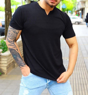 تخفیف ویژه تیشرت مردانه یقه کوبایی اورجینال رنگ مشکی