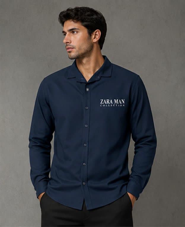 پیراهن استین بلند برند زارا درجه یک رنگ سرمه ای | خرید پیراهن مازاراتی شیک با سایز M تا 3XL
